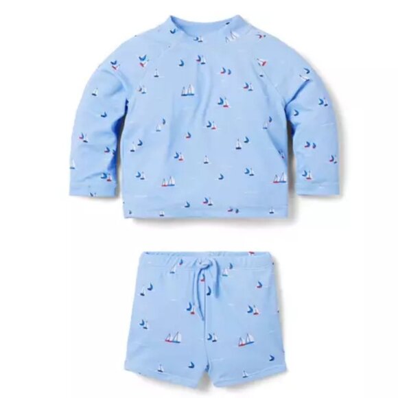 Janie and Jack Baby Recycled Sailboat Rash Guard Swimsuit 0-3m - Picture 1 of 8